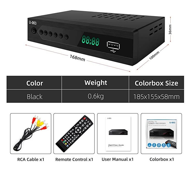 Analog to Digital TV Converter Box  U003 SetTop Box for HDTV Live 1080P ATSC Converter with TV Tuner Time Shift EPG PVR Recording Playback Media Player Digital Clock Timer Freeview