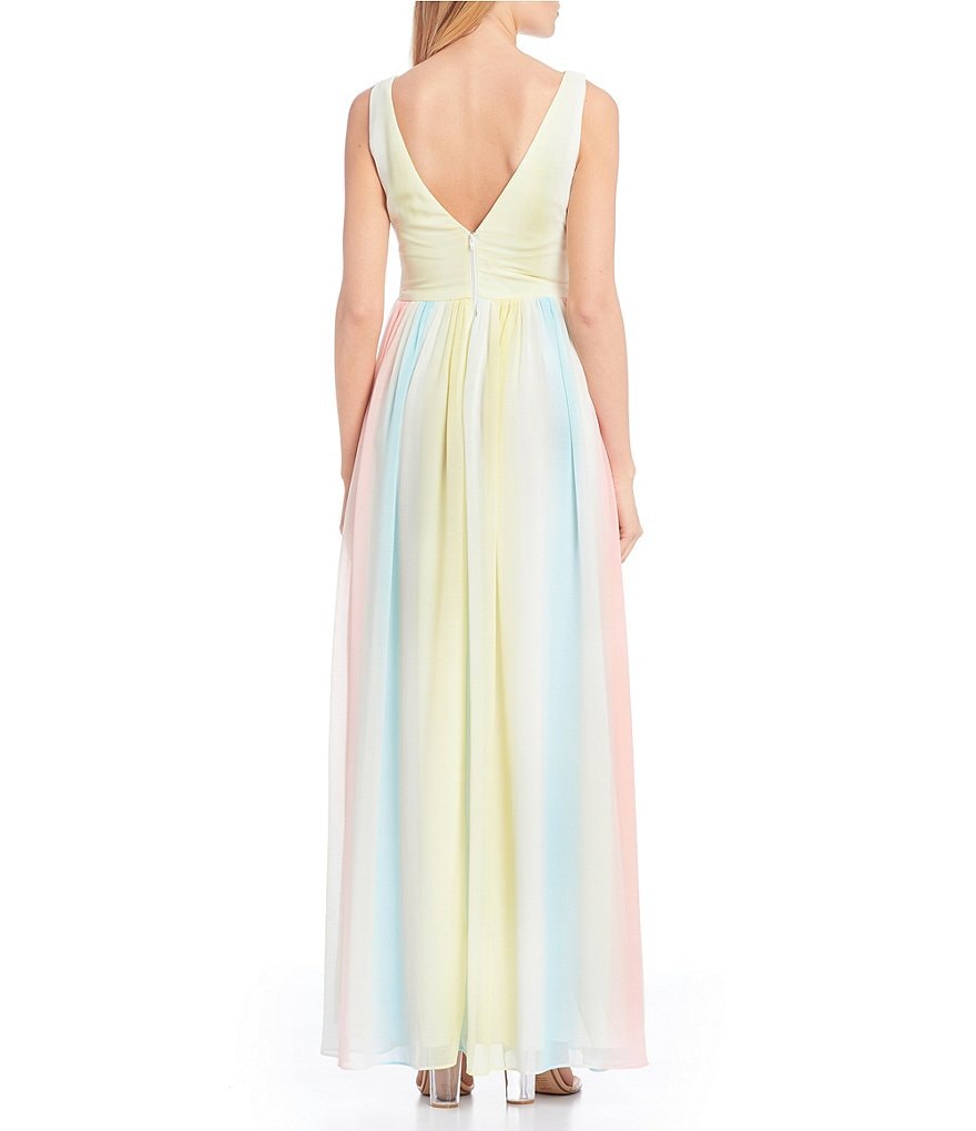 Sequin Hearts Surplice Rainbow Stripe Chiffon Long Dress