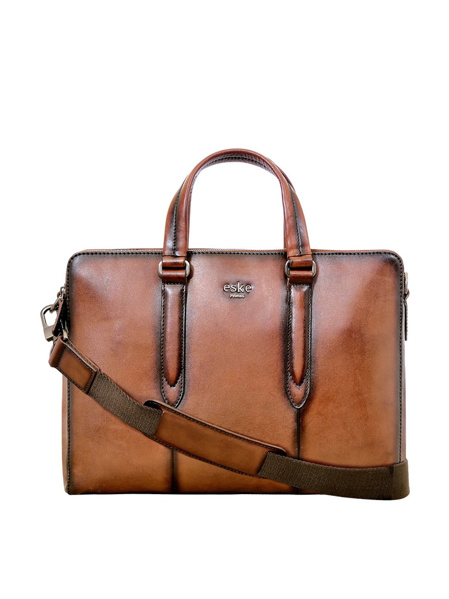 Eske Tan Leather Solid Large Laptap Messenger Bag