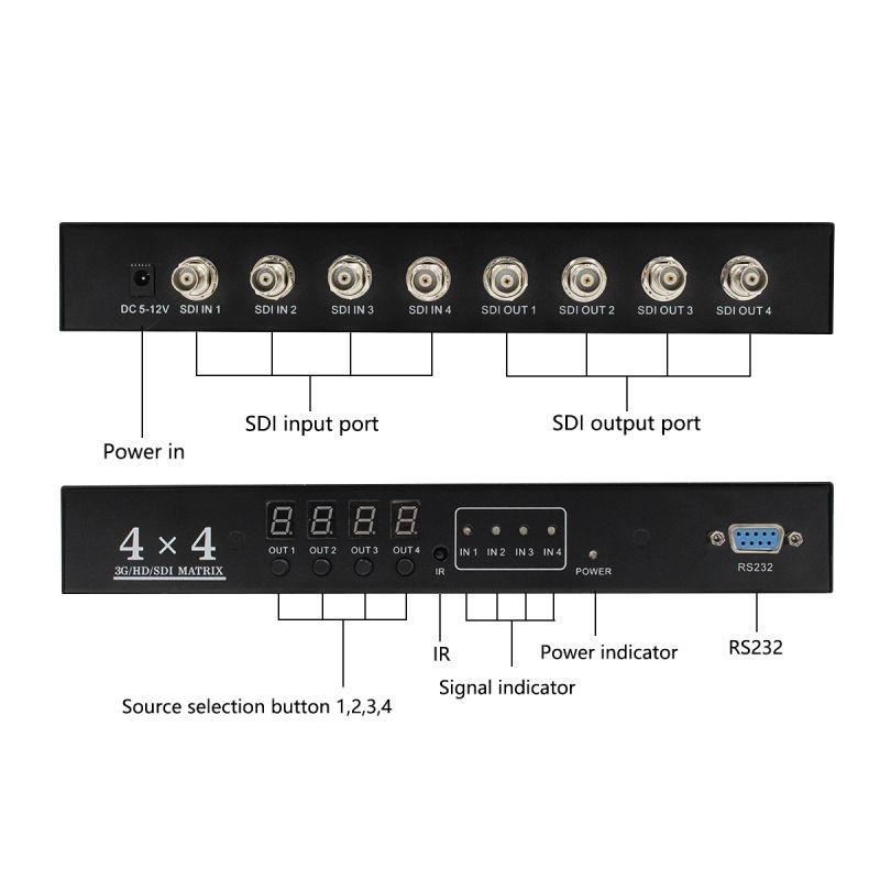 Wiistar SDI Matrix 4x4 Switcher 4 Port Multimedia Converter for 3G HD SD Monitor Security Camera CCTV Video