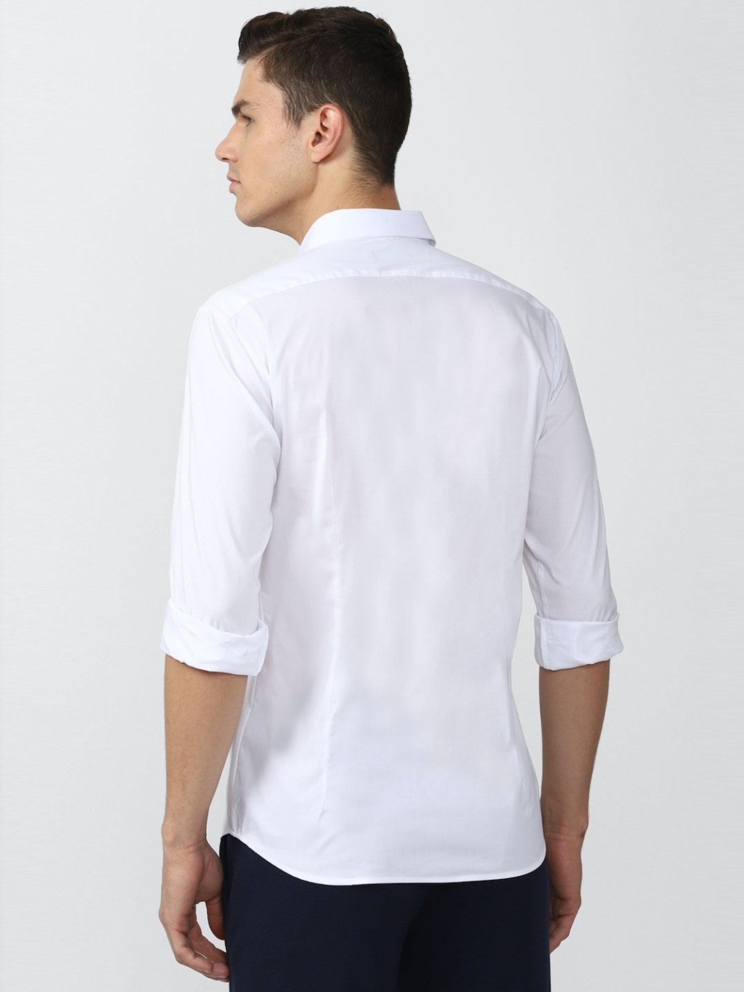 V Dot White Cotton Skinny Fit Shirt