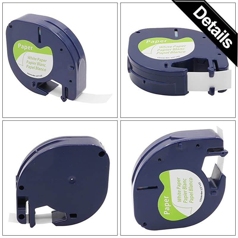 Compatible Label Tape Replacement for DYMO LetraTag Labeling Refills Self-Adhesive Paper Tape for DYMO LetraTag Label Makers, Black Print on White, 1/2 Inch x 13 feet, 12mm x 4m, 3 Pack