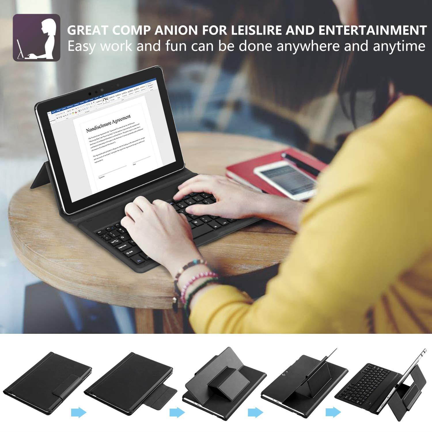 Surface Go Case with Keyboard - CHESONA Ultra-Thin Stand PU Leather Business Cover Wireless Keyboard Case for Microsoft Surface Go 10 inch 2018 Released