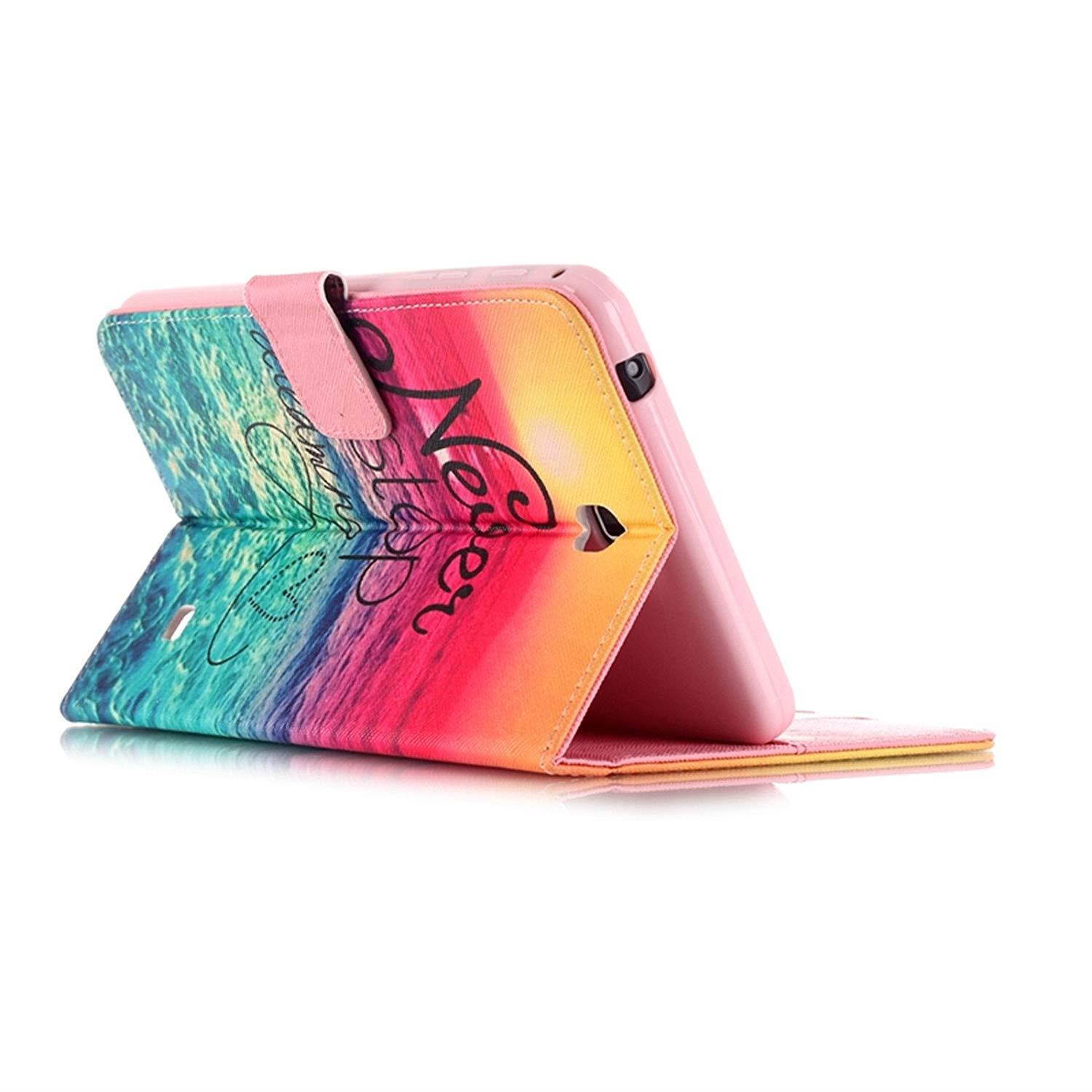 Tab 4 7.0 Case,T230 Case,UUcovers Colorful Fancy PU Leather Magnet Design Case Flip Stand Wallet Cover with Cards /Money Slots for Samsung Galaxy Tab 4 7.0 T230 T231 T235-Never Stop