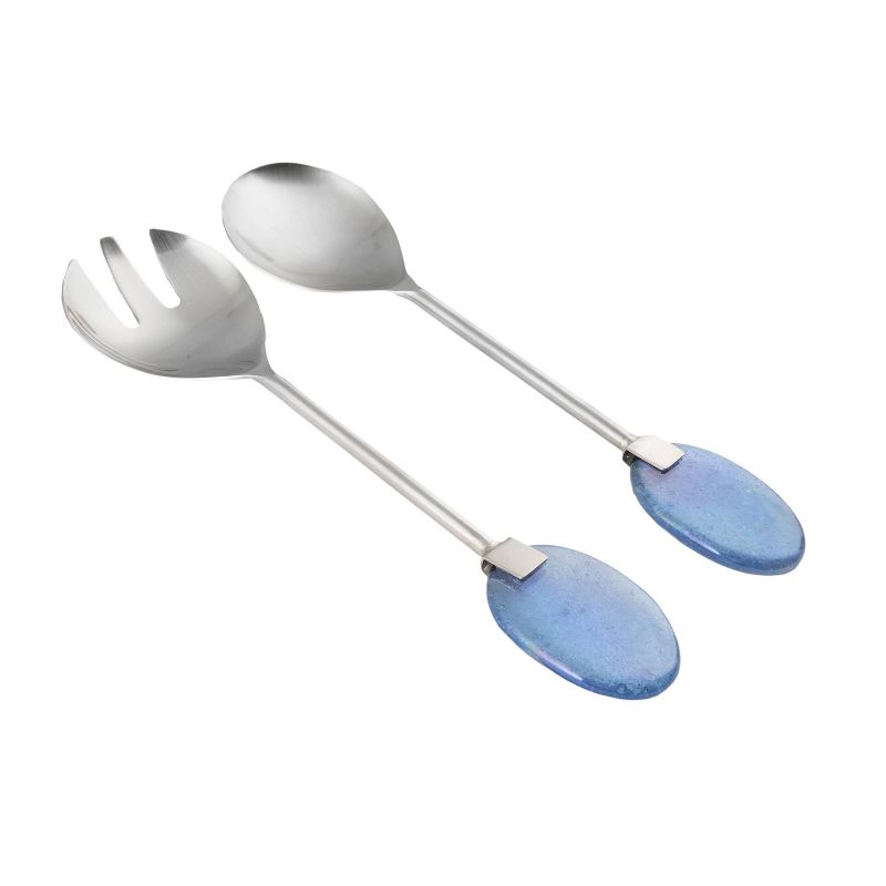 2pc Stainless Steel Salad Servers with Glass Handles Blue - Thirstystone