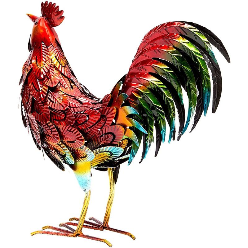 Farmlyn Creek Yard Lawn Art, Metal Rooster Garden Statue and Figurines Outdoor (15 x 16 x 5.9 in)