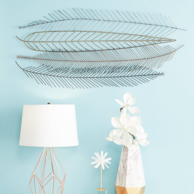 18" x 42" Extra Large Metallic Feather Sculptures Metal Wall Decor - CosmoLiving by Cosmopolitan