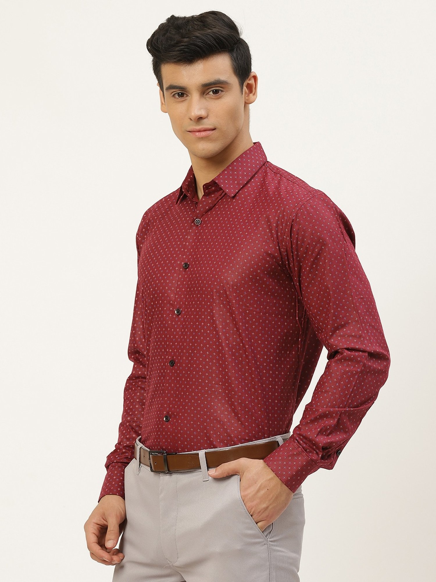 Sojanya Maroon Cotton Regular Fit Printed Shirt