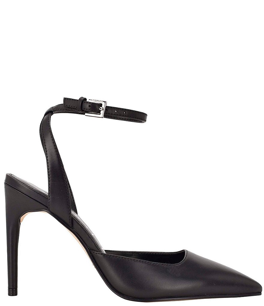 Calvin Klein Dona Leather Ankle Strap Pointed Toe Pumps