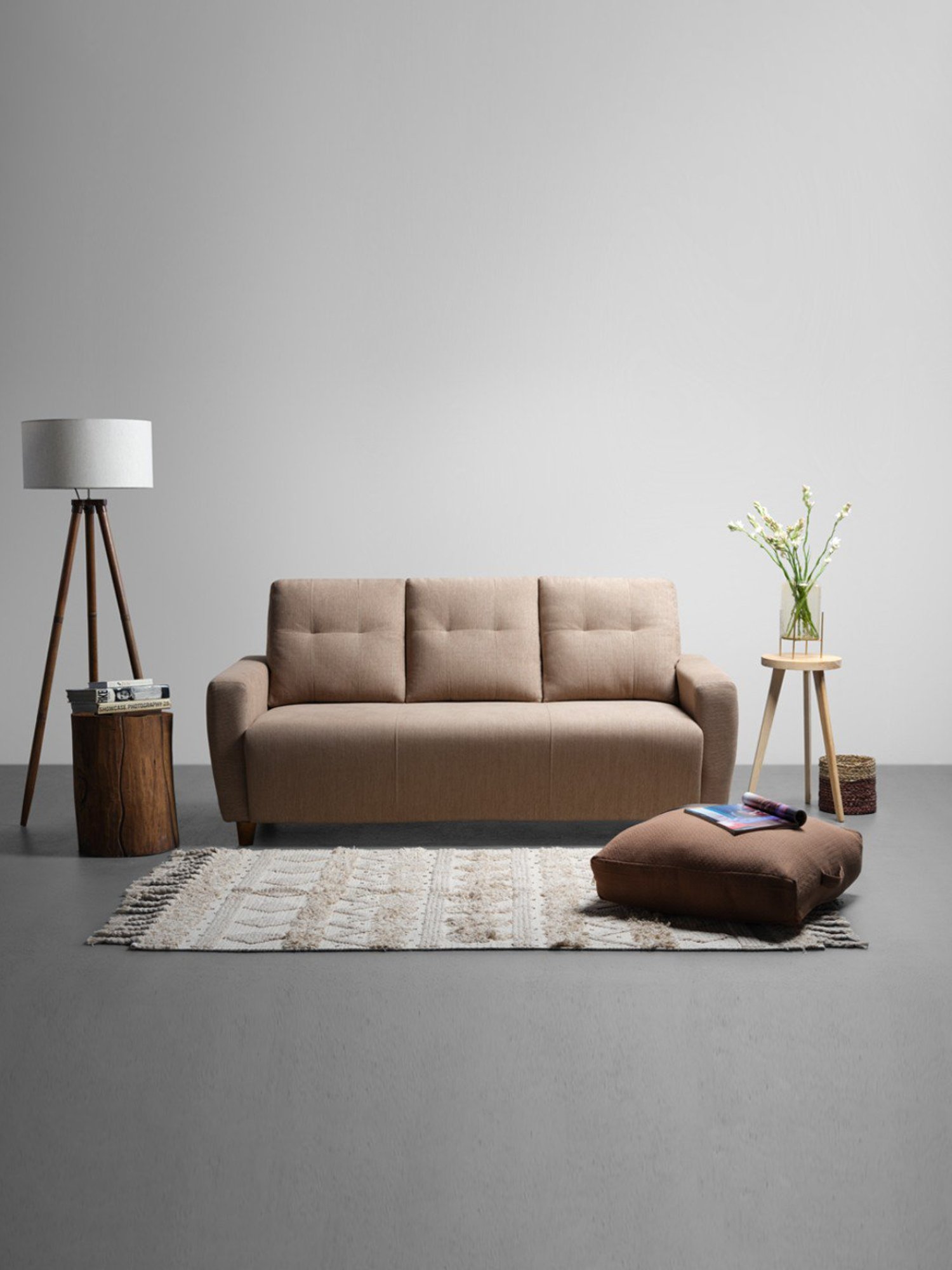 Sleepyhead Yolo Coco Brown Fabric 3 Seater Sofa