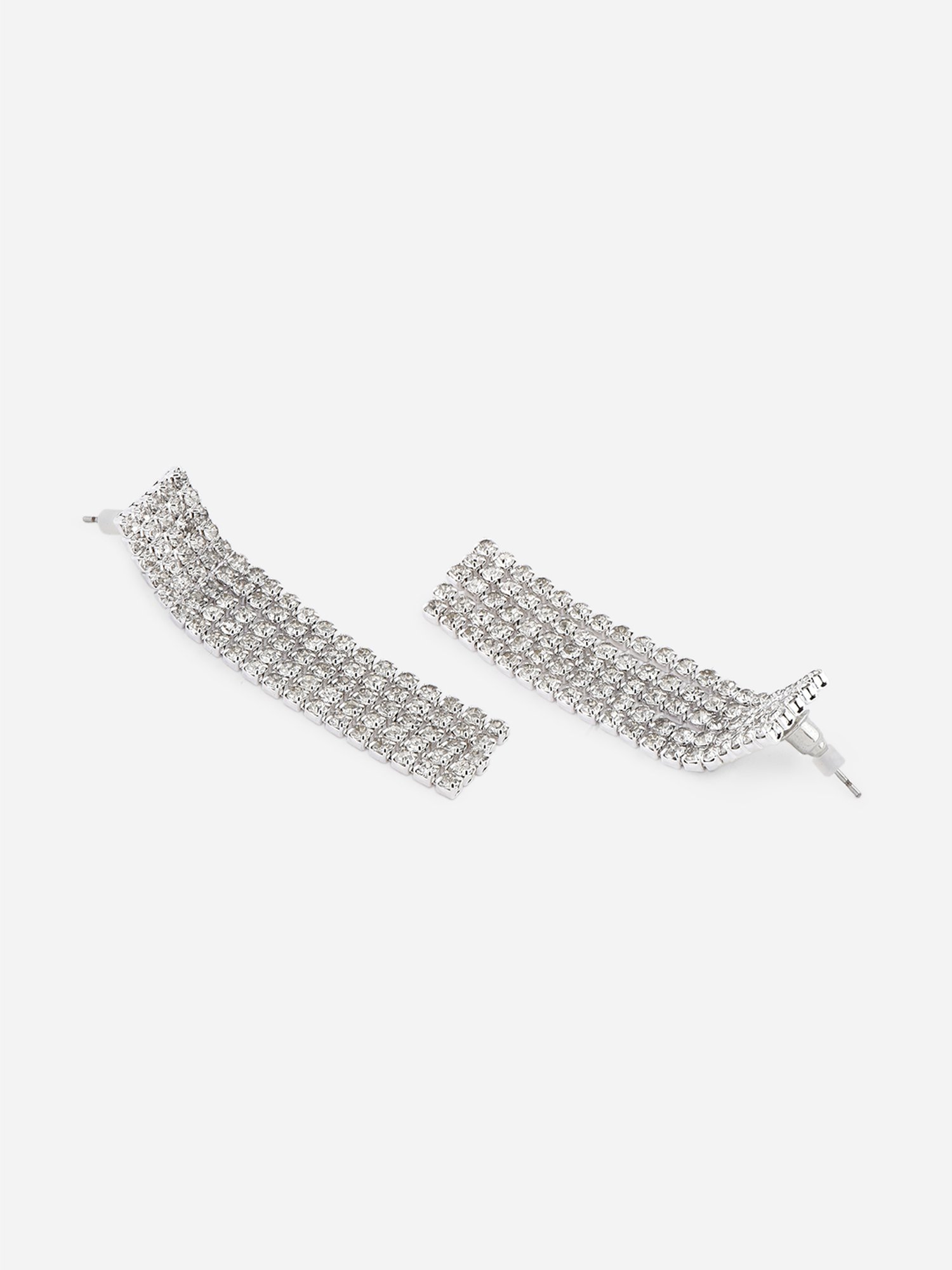 Toniq Partywear Silver-Plated CZ Stone Studded Long Strands Drop Earrings for Women
