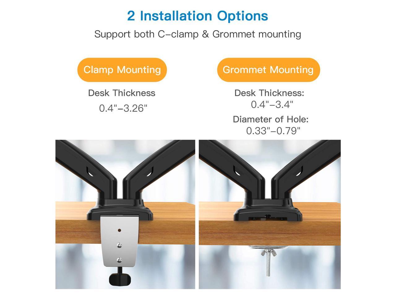 VICABO Single Monitor Arm Full Motion LCD Display Adjustable Gas Spring Desk Mount Stand for Computer Screens 17" to 30", Holds 4.4 to 19.8 lbs, VESA Bracket with Clamp or Grommet Mounting Base