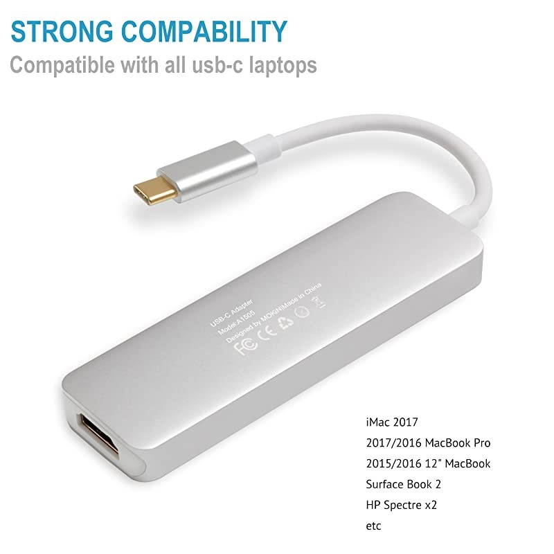 USB C Hub HDMI Adapter for MacBook Pro 201920182017  5 in 1 Dongle USBC to HDMI SdTF Card Reader and 2 Ports USB 30 Silver
