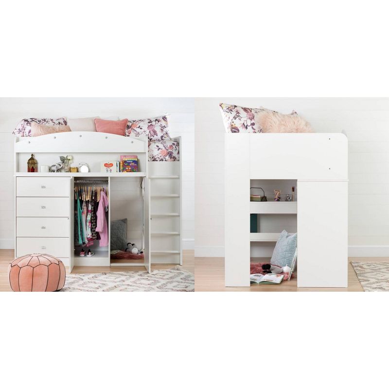 Twin Tiara Loft Bed with Desk   Pure White  - South Shore