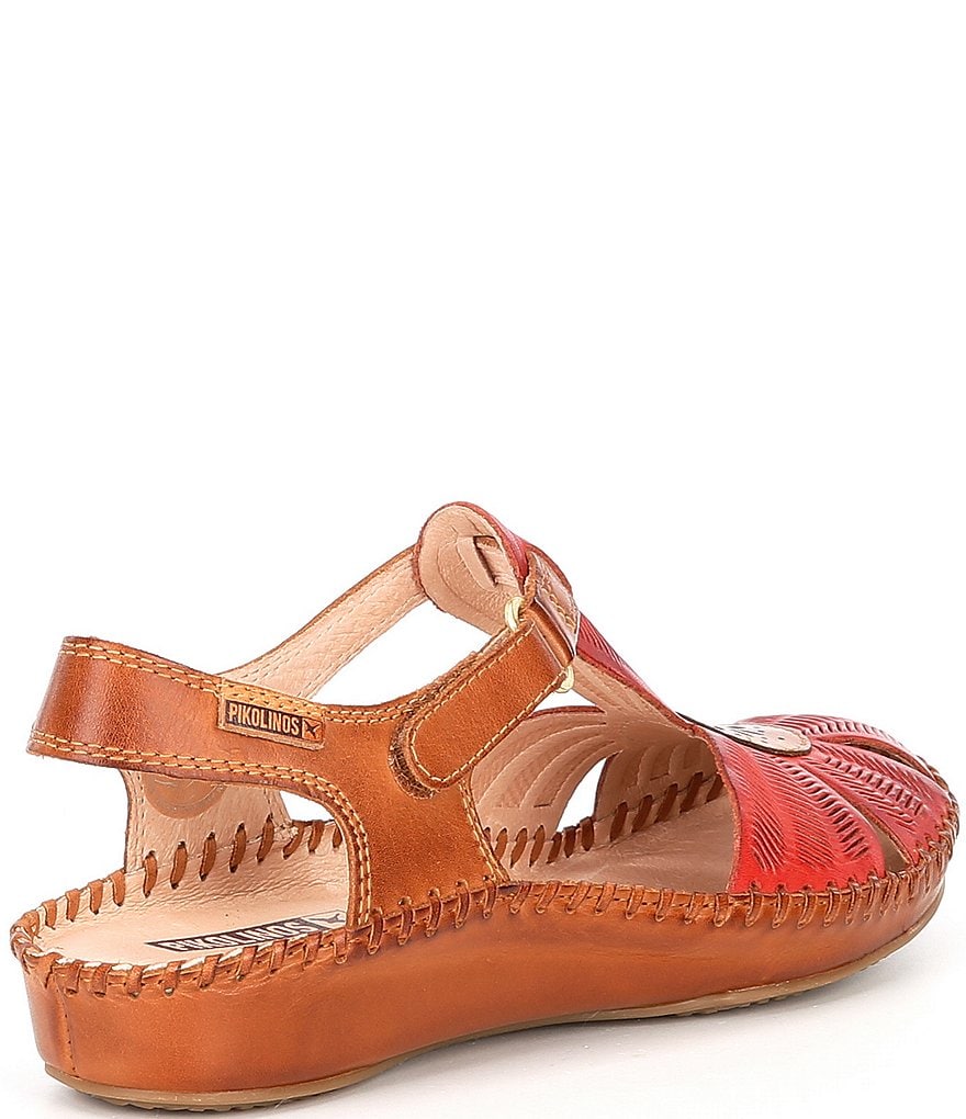 Pikolinos Puerto Vallarta 655 Leather Cut-Out Detail T-Strap Wedge Sandals