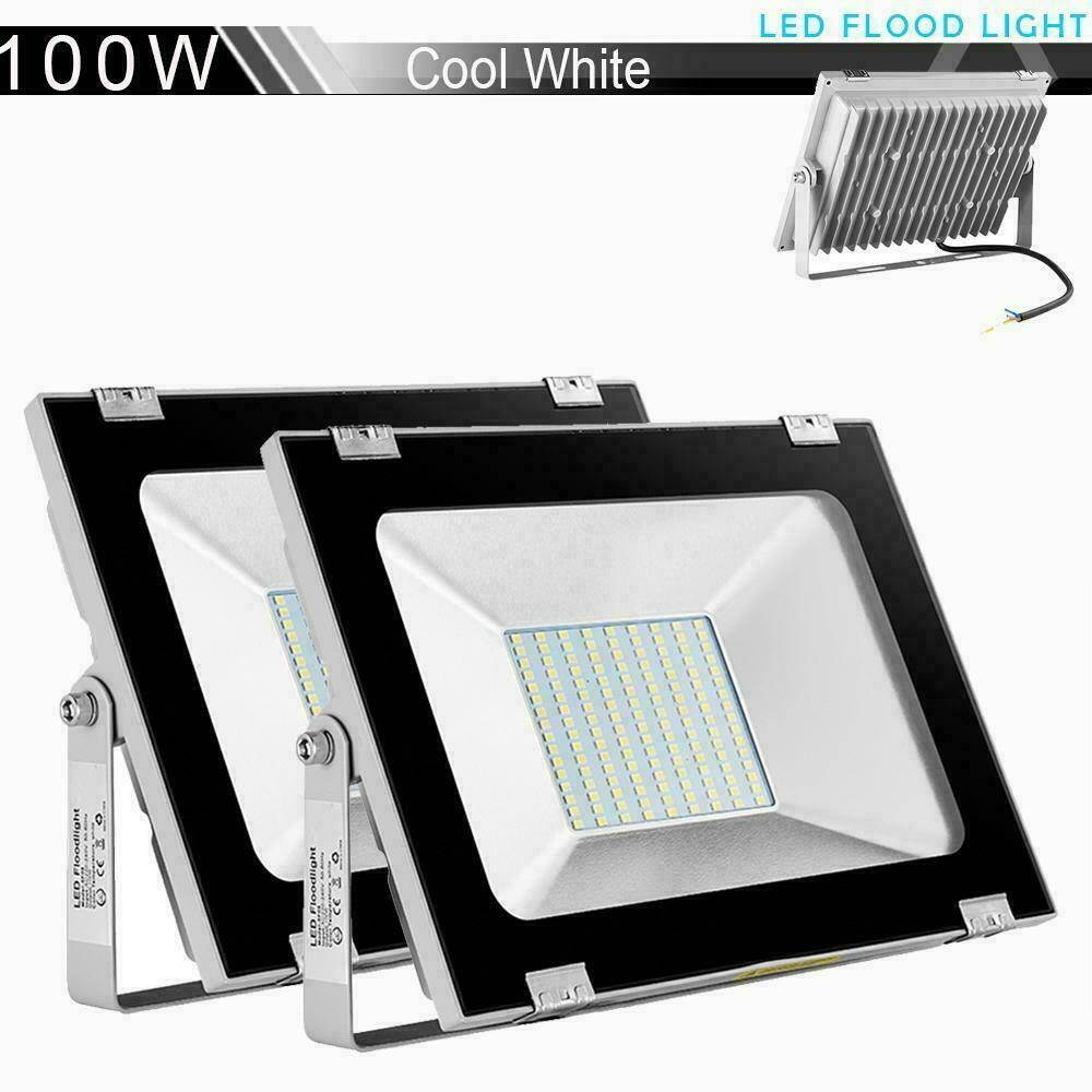 2x 100W LED Flood Light Cool White Outdoor Security Garden Spot Lamp US Stock