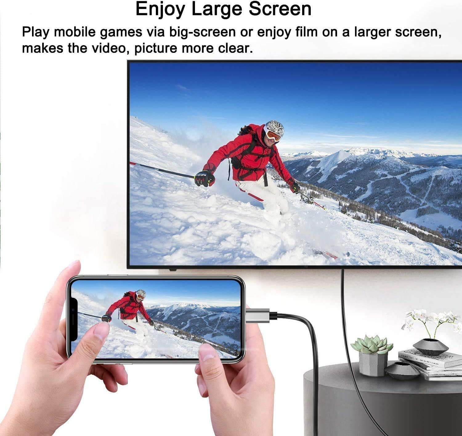 [Apple MFi Certified] Lightning to HDMI Adapter, HDTV Cable Adapter Compatible with iPhone,iPad,iPod 1080P Digital AV Sync Screen Connector on HD TV Monitor Projector-NO Need Power Supply (6.6 Feet)