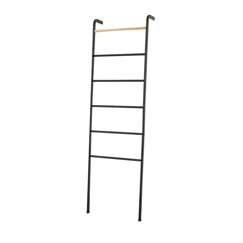 Wall Leaning Decorative Ladder Rack For Blankets, Quilt, Towels, Linen, Living Room, Bedroom, Bathroom Storage, 5.3 ft in Black