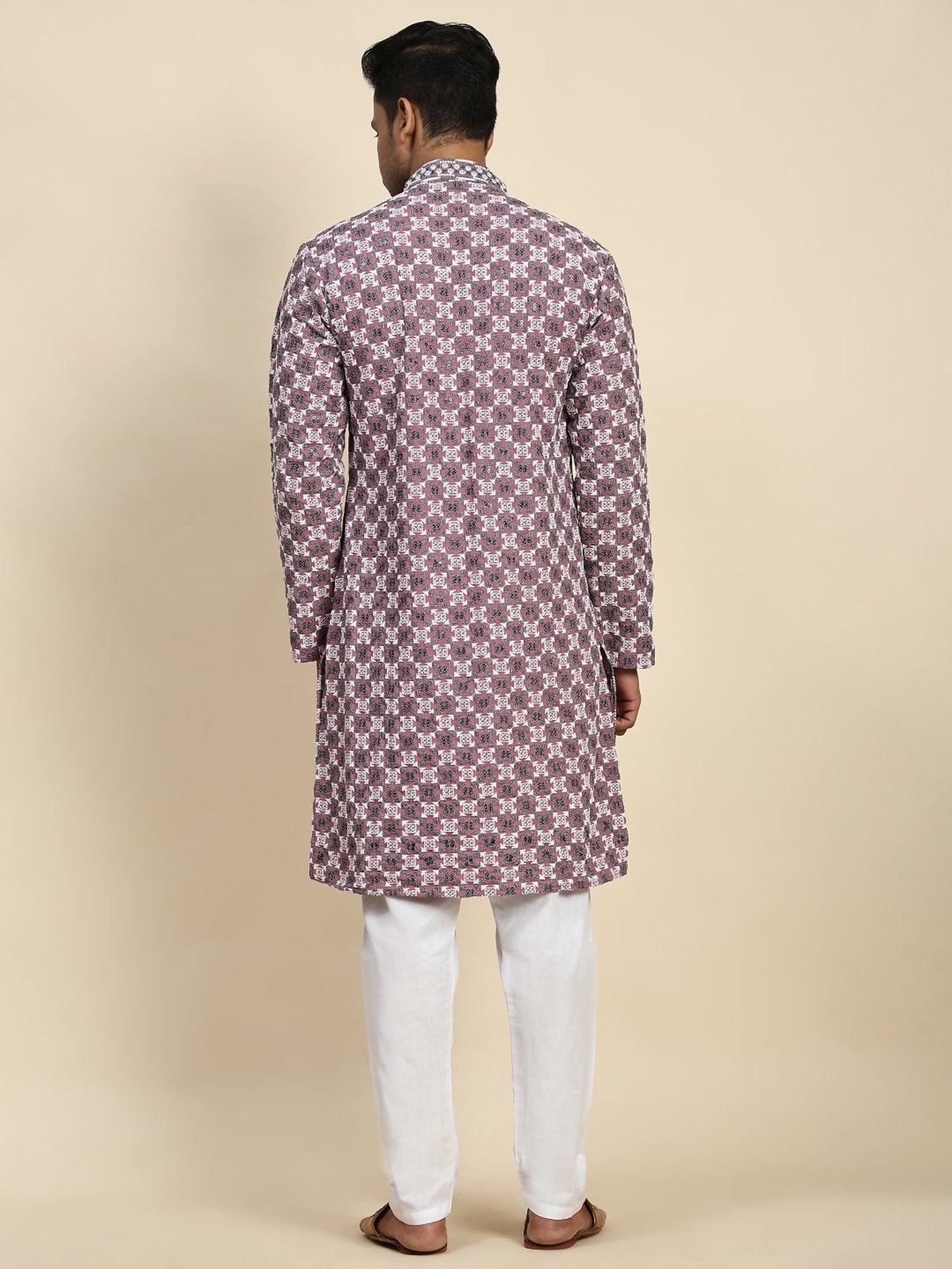 Pro-Ethic Style Developer Pink & White Cotton Regular Fit Embellished Kurta Bottom Set