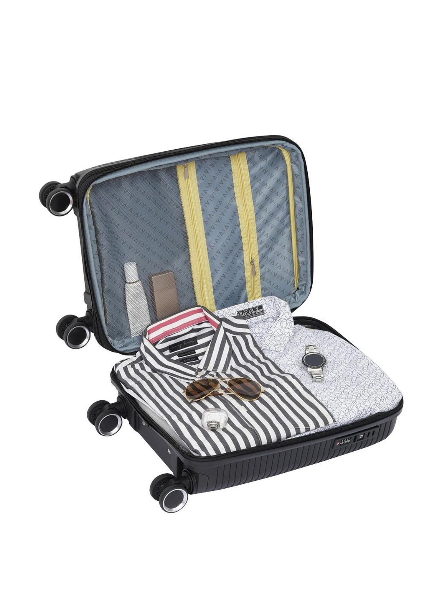 The Vertical Stellar Black Wheels 8 Small Hard Cabin Trolley Bag