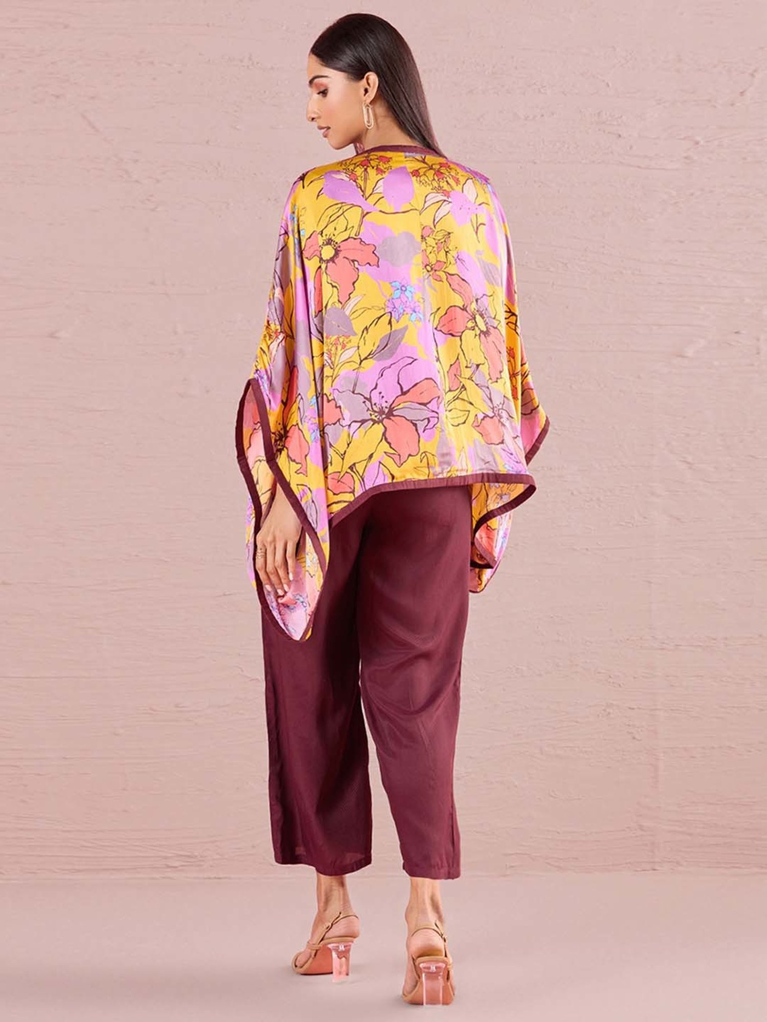 navyasa by liva Maroon & Yellow Printed Jumpsuit With Shrug