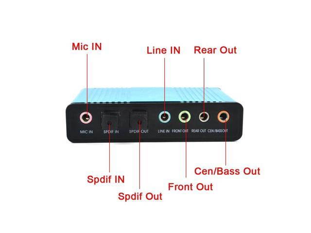 Blue 6 Channel External Sound Card 5.1 Surround Sound USB 2.0 External Optical Audio Sound Card Adapter for PC Laptop