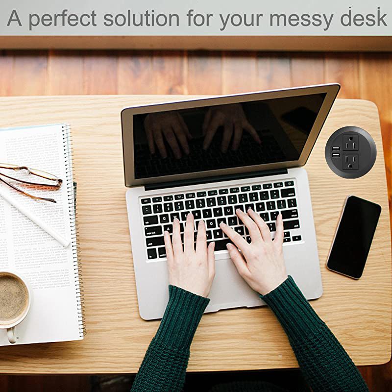 Power Grommet with USBRecessed Power Socket with 2 AC Outlets and 2 USB Charging Ports Desk Grommet Outlet 3in Holefor Kitchen TableConference Room Outlet