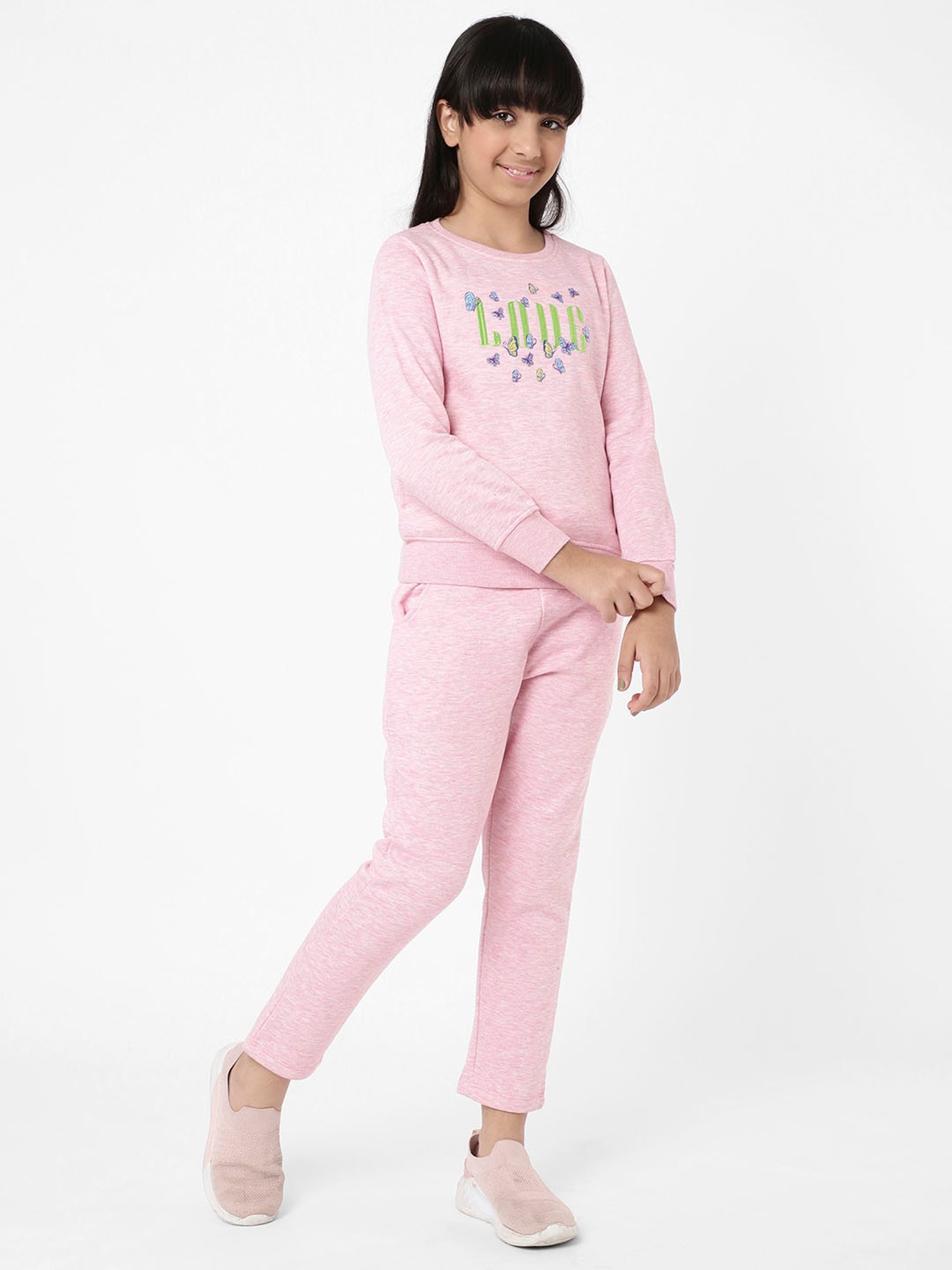 Sweet Dreams Kids Light Pink Printed Full Sleeves Tracksuit