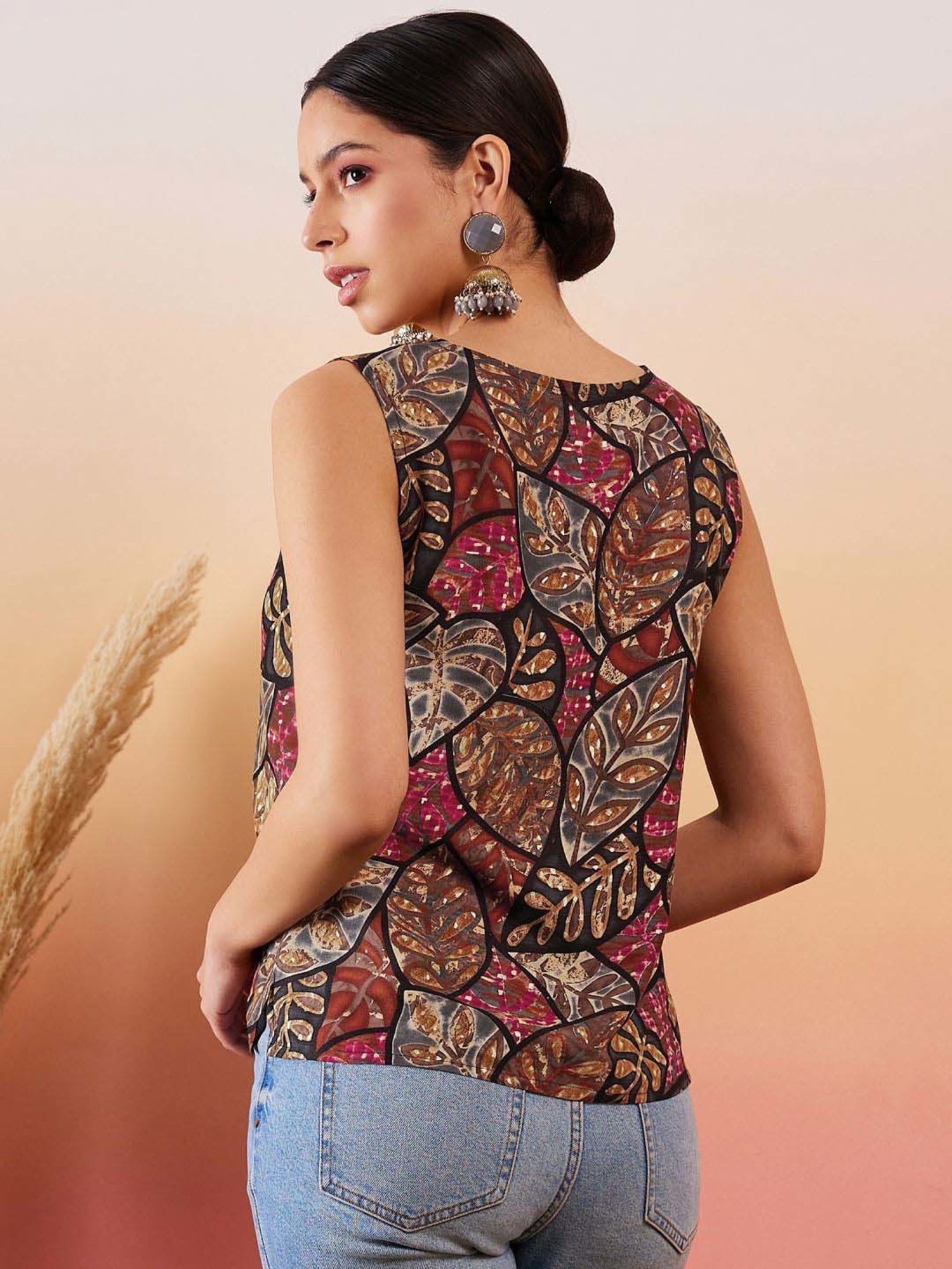 Inweave Black & Brown Printed Top