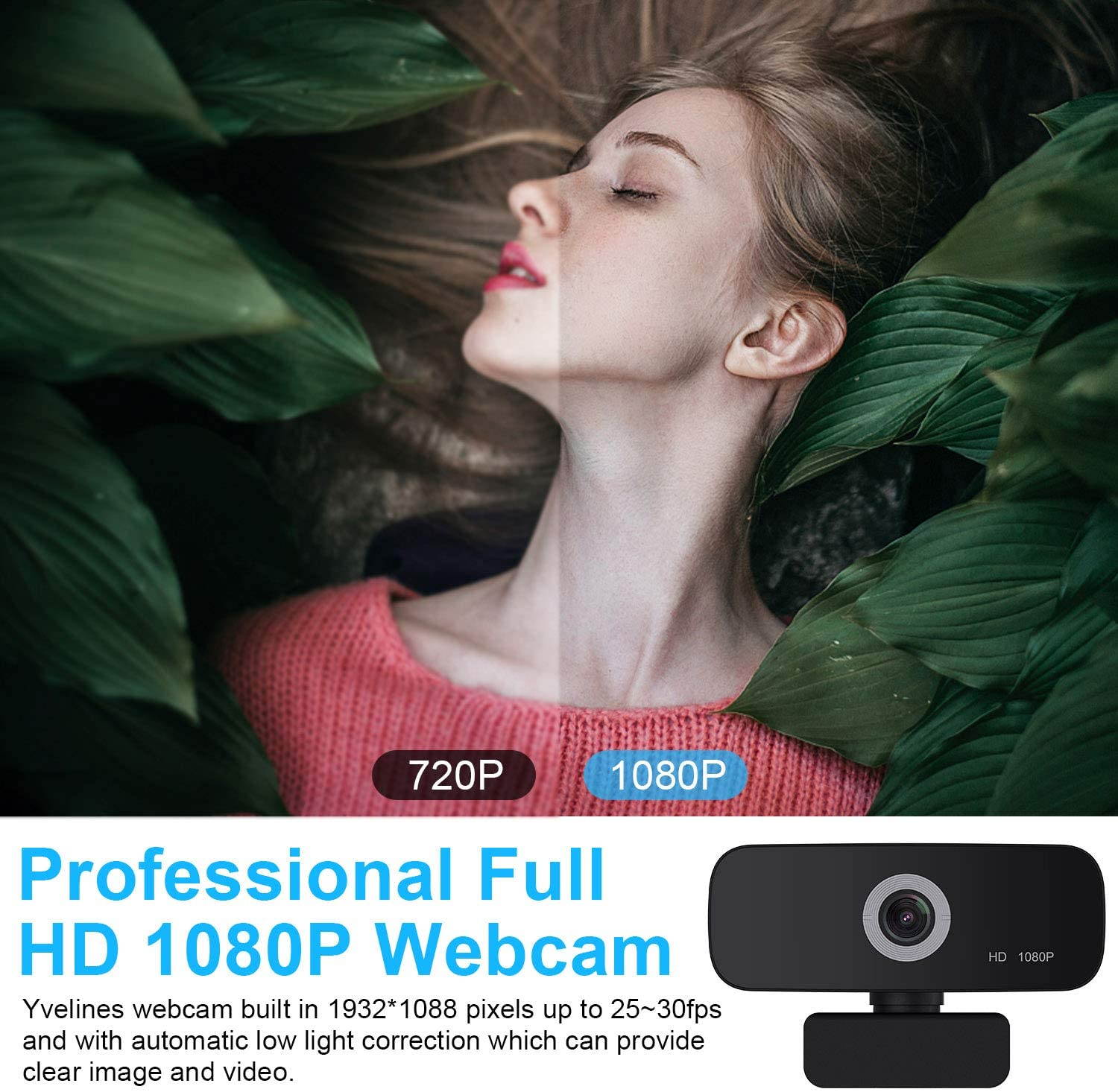 1080P Webcam with Microphone, Streaming Webcam Camera USB Plug and Play Compatible with Desktop Laptop MacBook for Video Calling Recording Conferencing Webcams