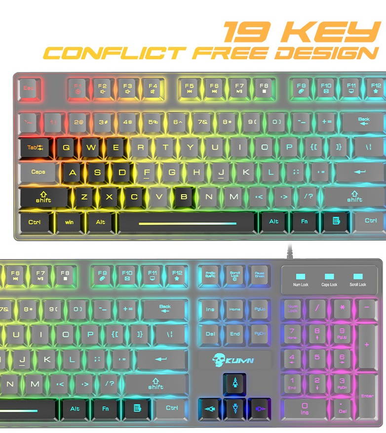 UKCOCO Wired Gaming Keyboard and Mouse Combo, Rainbow Backlit Gaming Keyboard with Multimedia Keys and Rainbow Backlit Gaming Mouse 2400 DPI, for Windows PC Gamers
