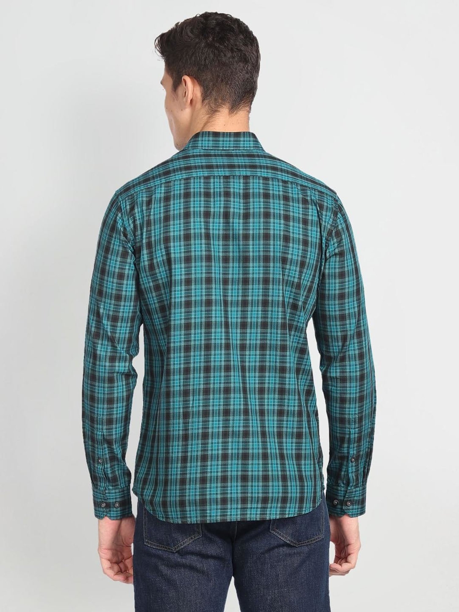 Arrow Sport Green Cotton Slim Fit Checks Shirt