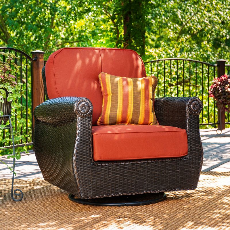 La-Z-Boy Outdoor Breckenridge 1pc Wicker Outdoor Swivel Rocker Set with Sunbrella Meredian Brick Cushion
