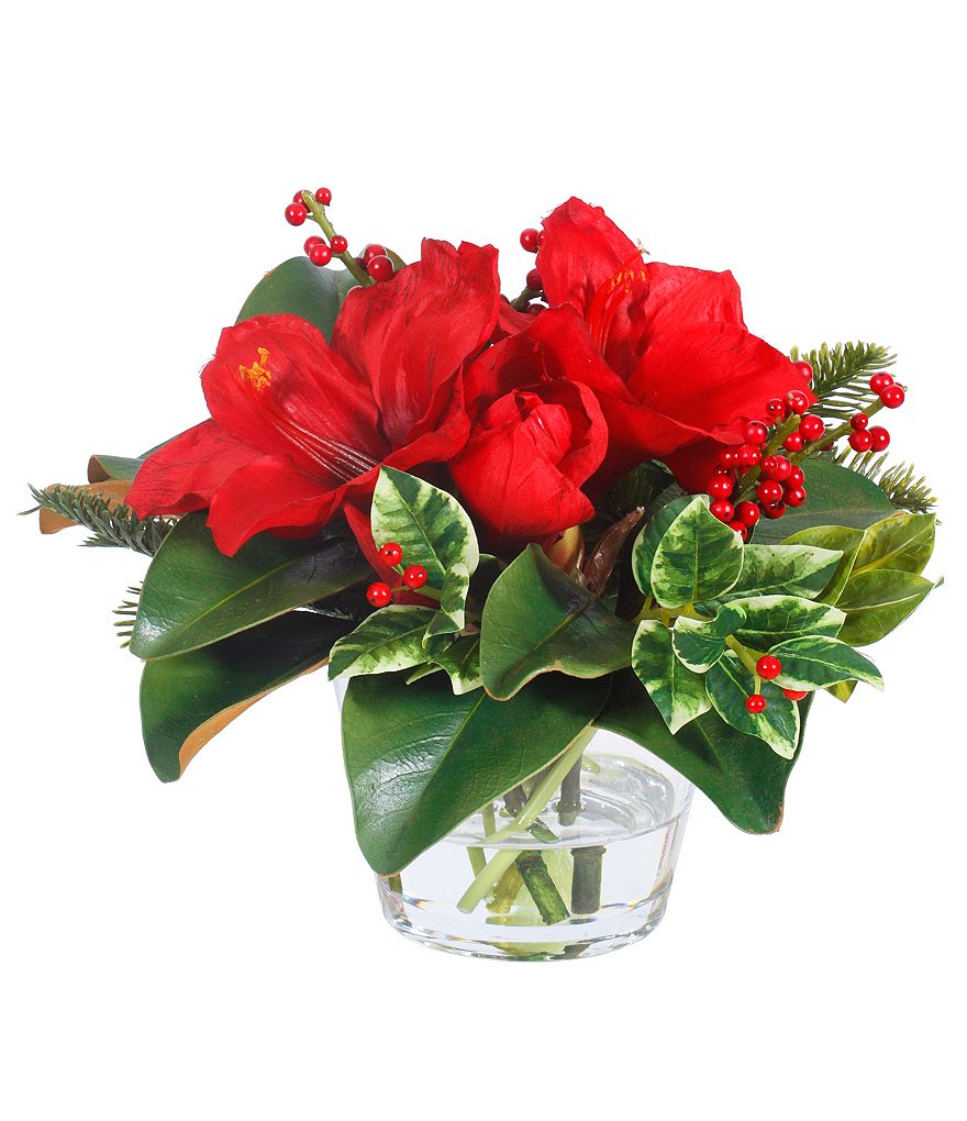 Winward Holiday Collection Permanent Botanicals Amaryllis In Glass Vase