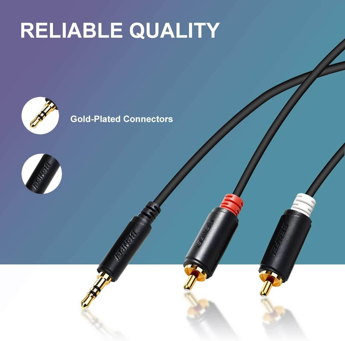 3.5mm to 2-Male RCA, Benfei RCA to Audio Stereo Cable - 6 Feet