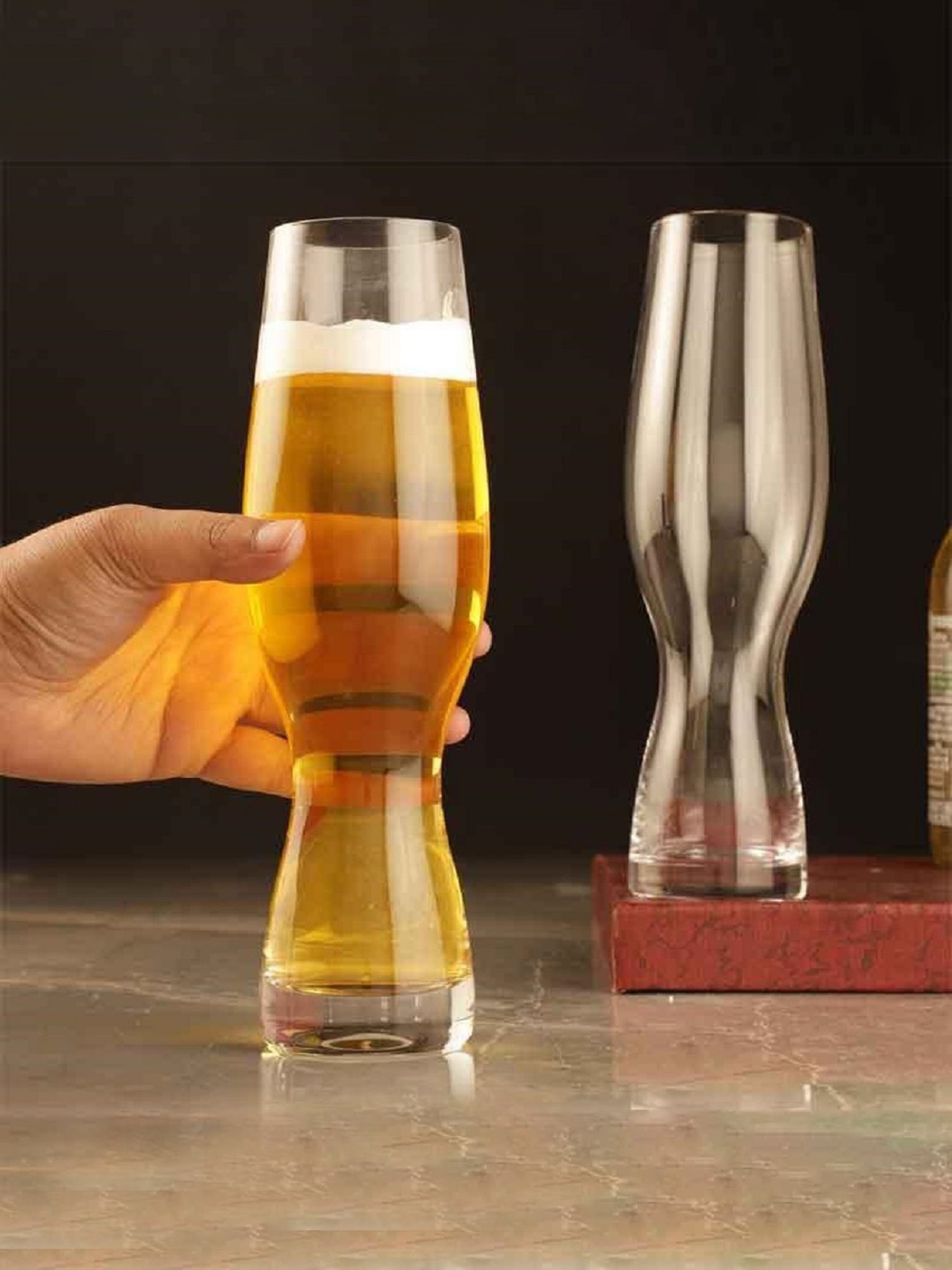 Melbify Craft Transparent Glass Tall Beer Glass (500ml) - Set of 2