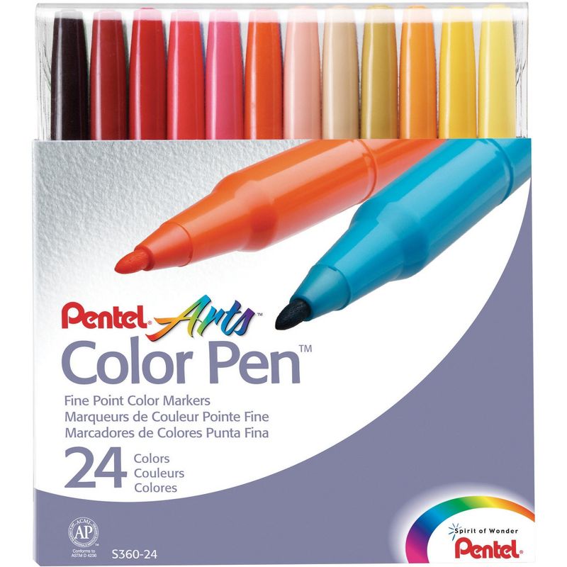 Pentel Color Marker Set, Fine Fiber Tip, Assorted Colors, set of 24
