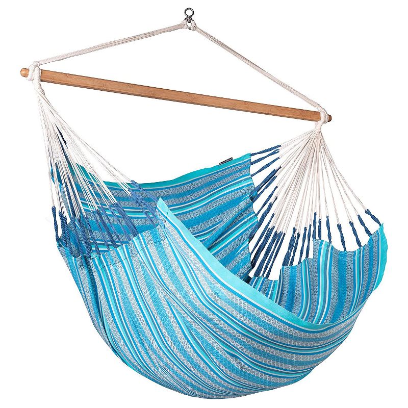 La Siesta HAL21-X3 Habana Organic Cotton Lounger King Size Comfortable Indoor Outdoor Hammock Chair with Suspension Set and Bamboo Spreader, Azure