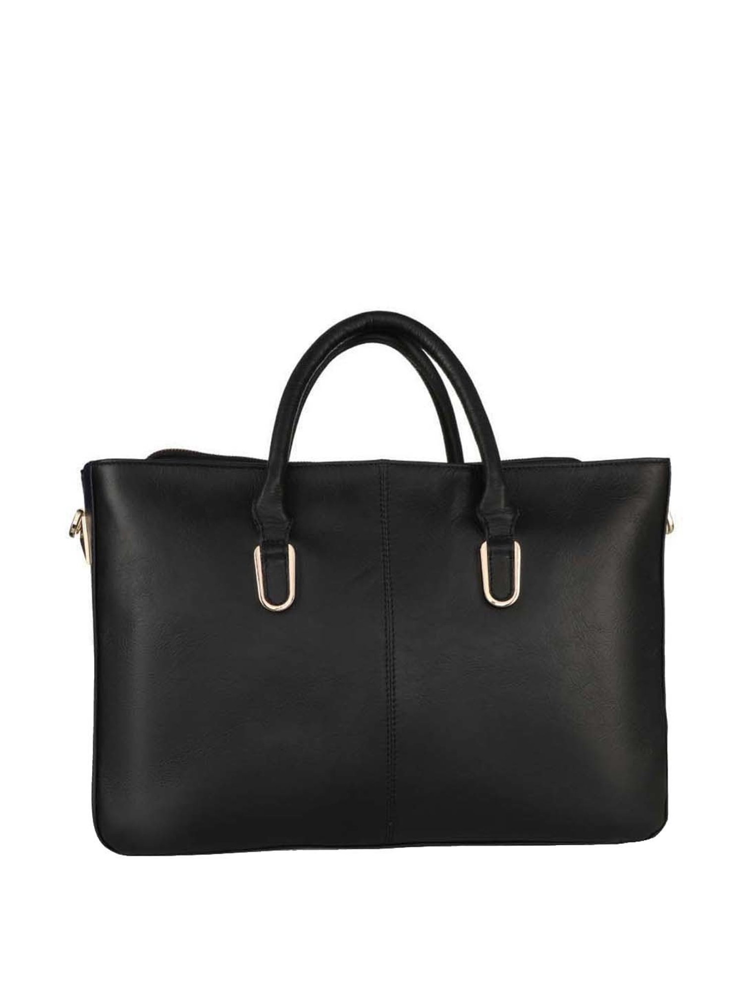 PELLE LUXUR Black Solid Medium Handbag