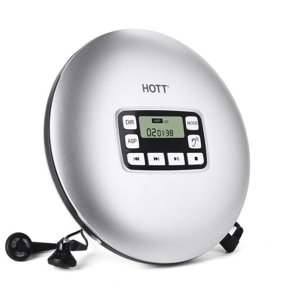 Portable CD Player HOTT Walkman CD Player LCD Display Anti-Skip Protection Shockproof Function Only Support 5 Formats CD CD-R CD-RW MP3 CD-DA WMA Audio Files Silver
