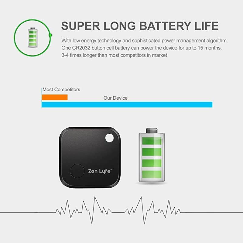 Key Finder, Zen Lyfe/ Classic Item Finder Locator Bluetooth Tracker Device for Car Key/Wallets/Remotes/Luggage/Gadgets/Bike/Pets, APP Control with 1 Year Replaceable Battery (Black)