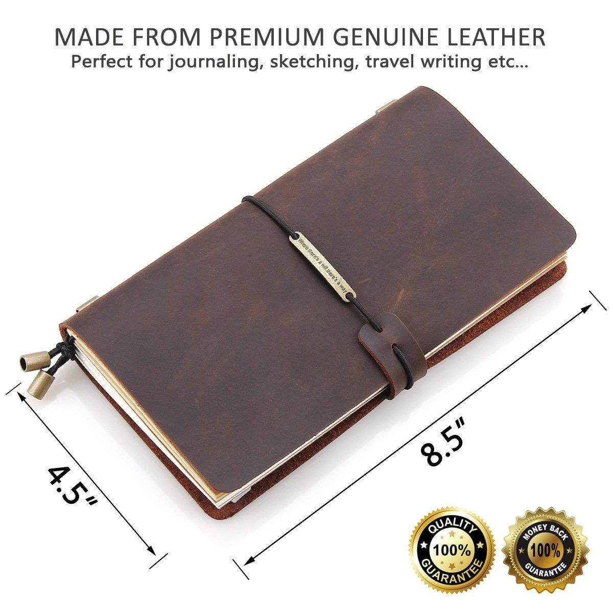 Leather Writing Journal Notebook Refillable, Handmade Traveler's Notebook for Men & Women, Perfect for Writing, Gifts, Travelers, Standard Size 8.5" x 4.5" Inches - Coffee