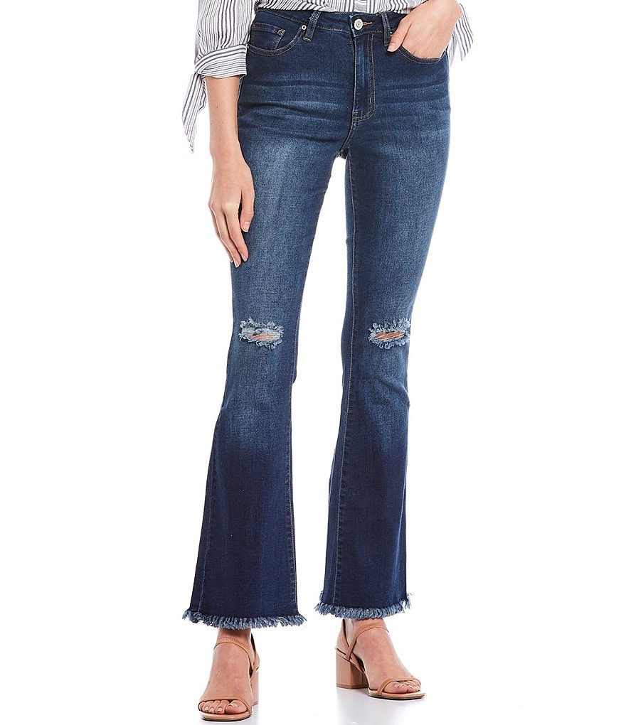 YMI Jeanswear Love Mid Rise Fray Hem Flare Jeans