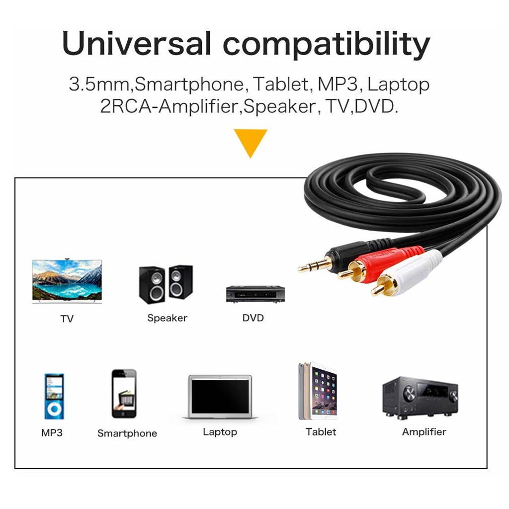 Choseal 3.5mm to 2 male RCA audio cable, 3.5 stereo to 2RCA adapter for phone, headphone, speaker black 3.5 49ft/15m