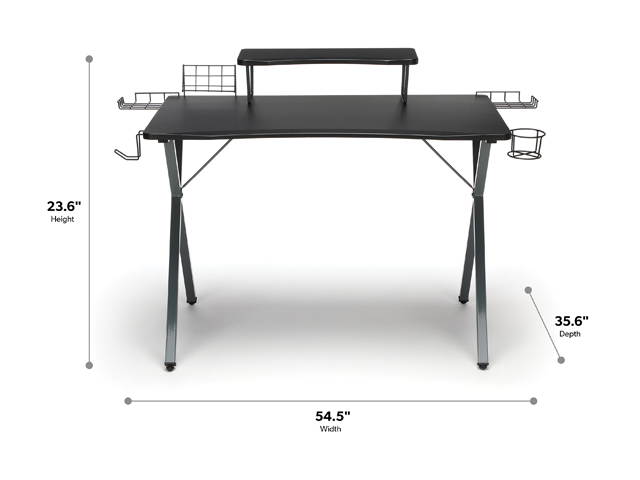 OFM Essentials Collection 55" Gaming Computer Desk, 35" Monitor Shelf, X-Base, in Gray/Black (ESS-1100-GRY-BLK)