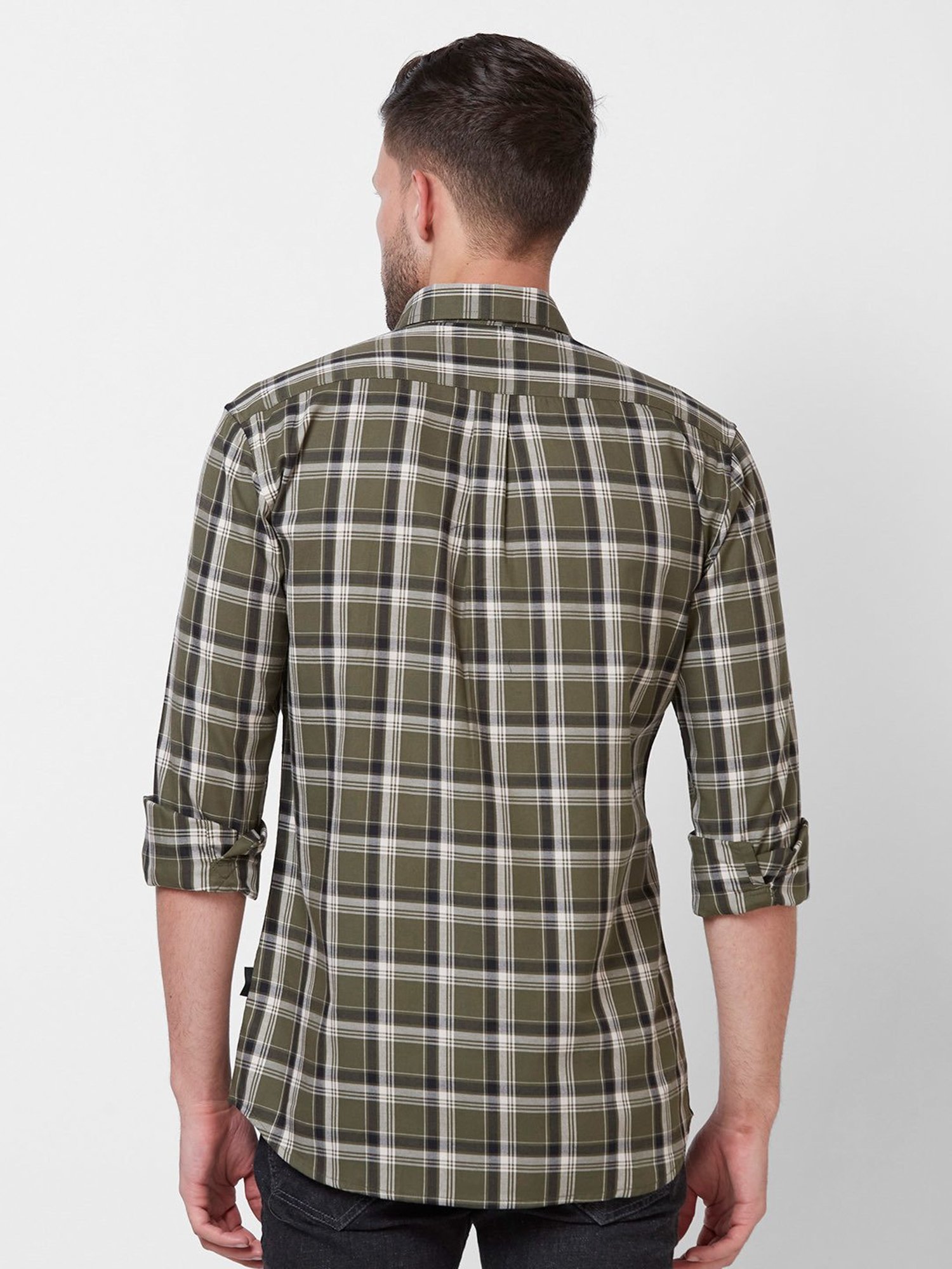 Kenneth Cole New York Green Slim Fit Check Cotton Shirt