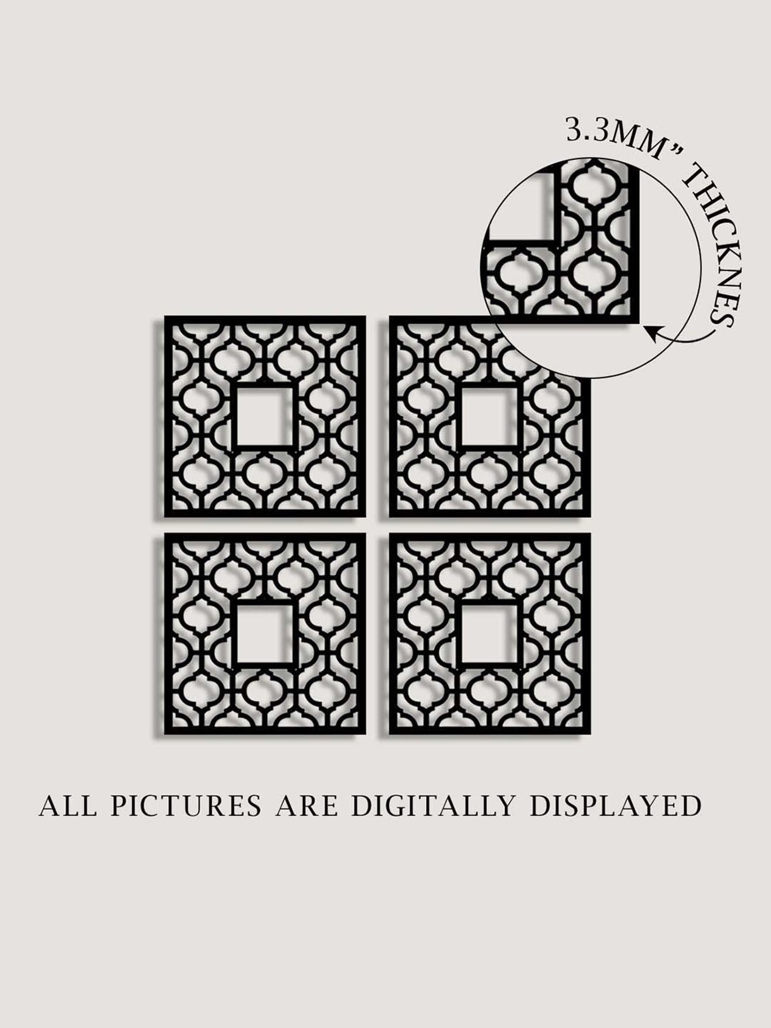 Art Street Black Mdf Jharokha Jali Square Hanging Wall Art - Set of 4