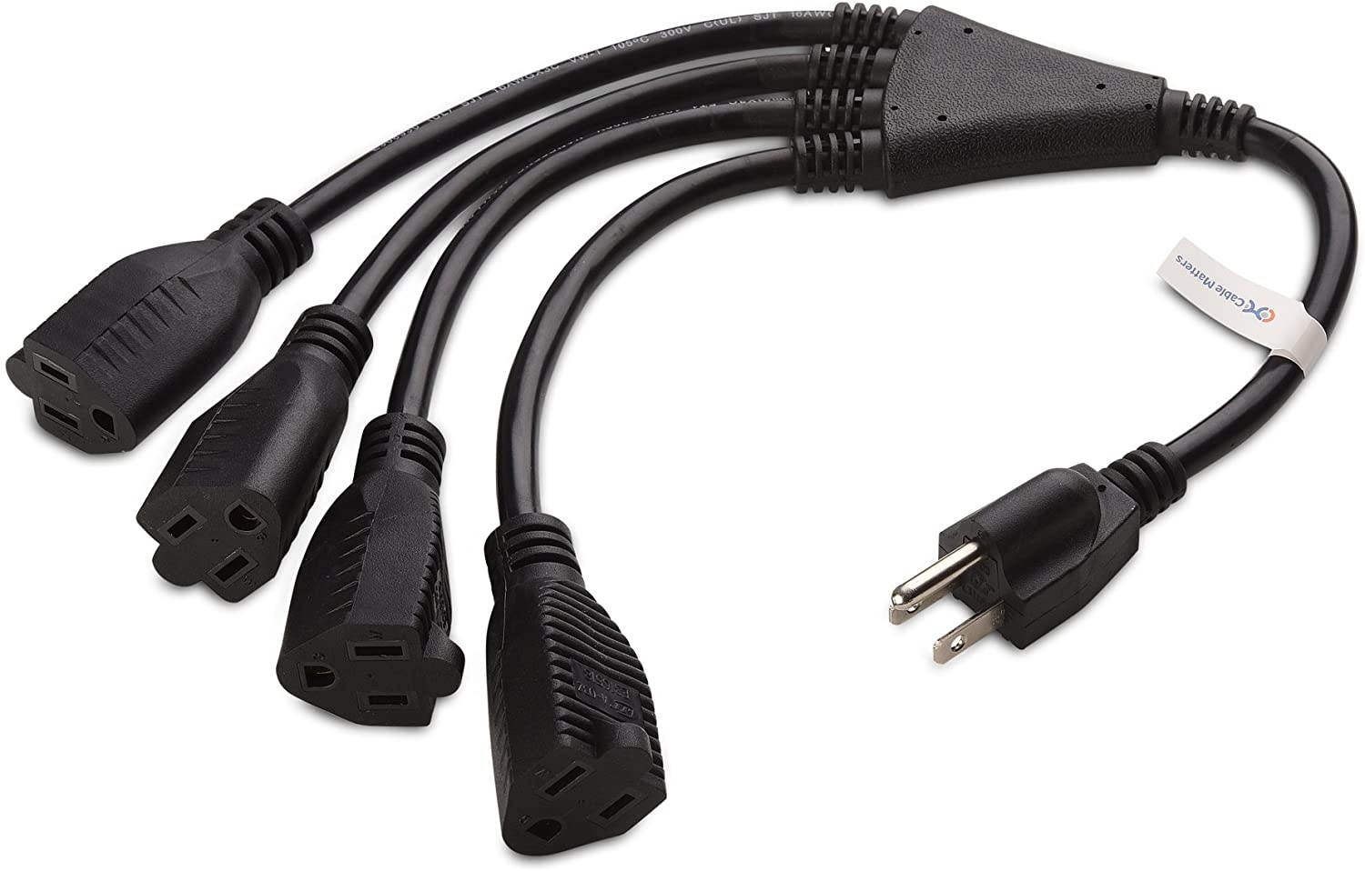 2-Pack 4 Outlet Power Splitter Cord (Power Cord Splitter) 1.5 Feet