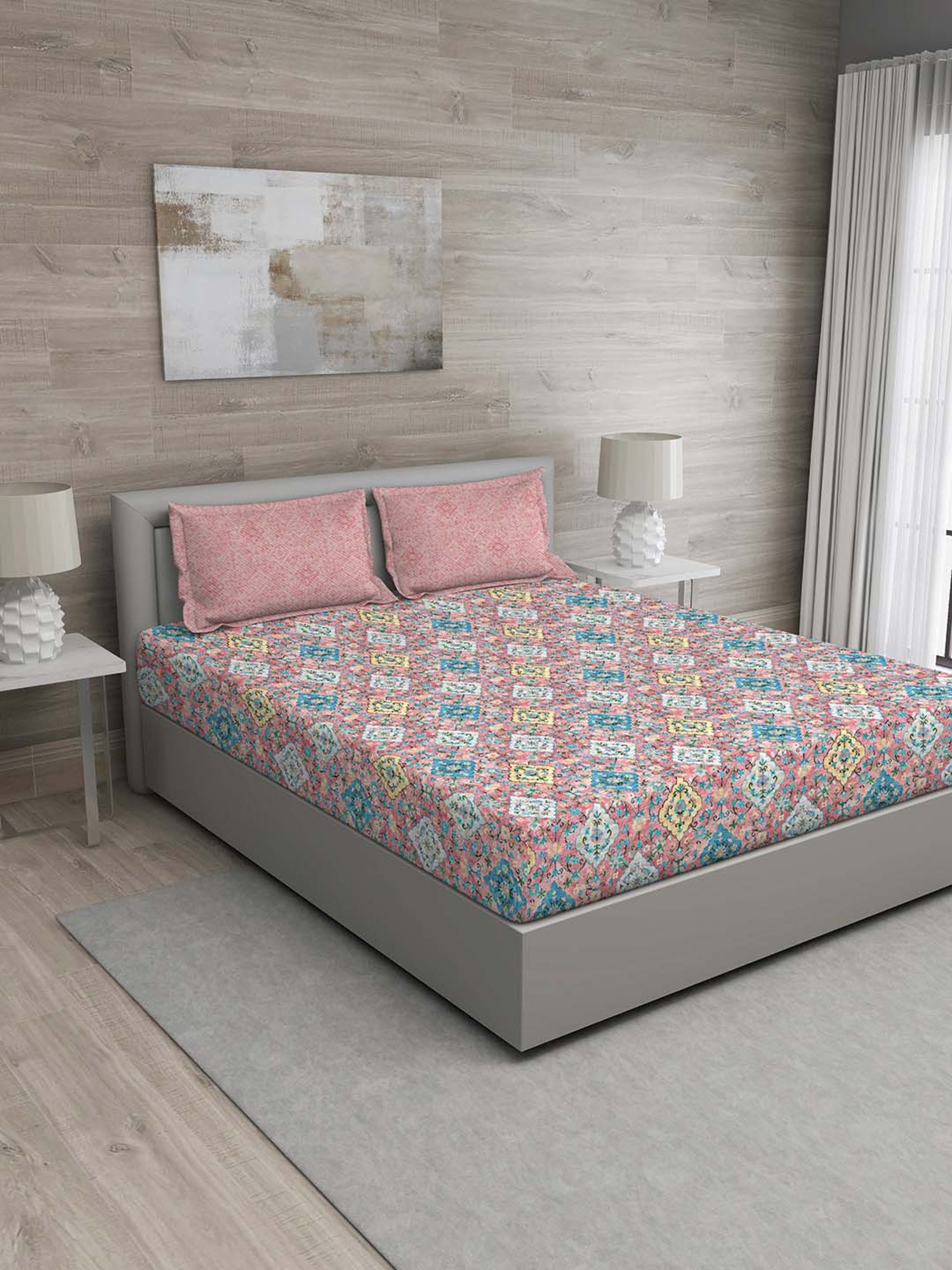 GM Multicolor 100% Cotton 150 TC Queen Bedsheet Set