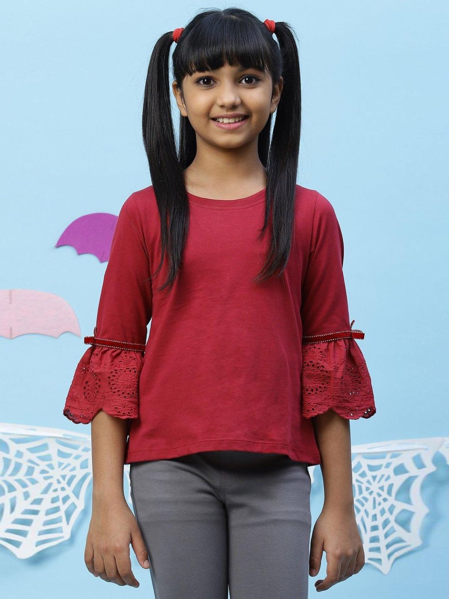 BIBA Girls Cherry Red Cotton Top